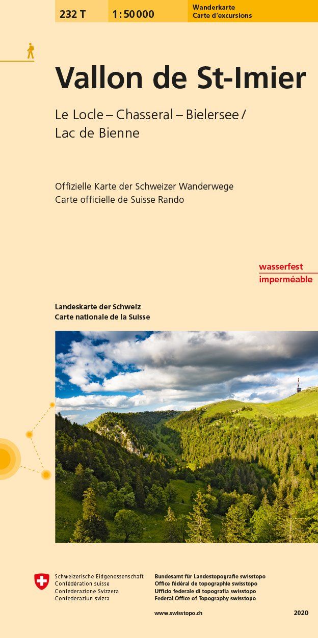 Carte de randonnée n° 232T - Vallon de St-Imier (Suisse) | Swisstopo - Excursions au 1/50 000 carte pliée Swisstopo 