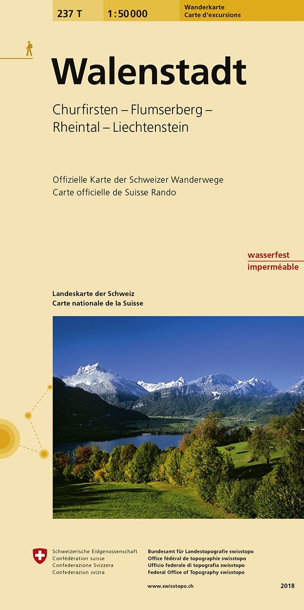 Carte de randonnée n° 237T - Walenstadt (Suisse) | Swisstopo - Excursions au 1/50 000 carte pliée Swisstopo 