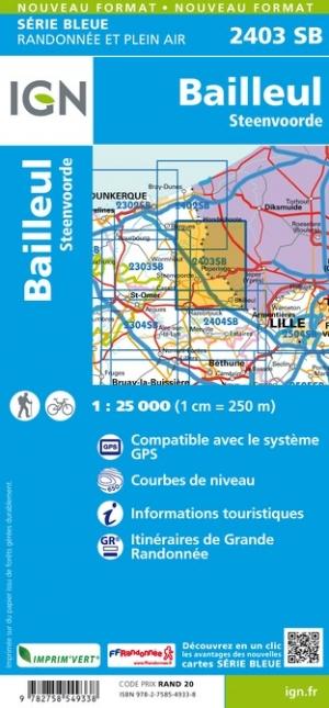 Carte de randonnée n° 2403 - Bailleul, Steenvoorde | IGN - Série Bleue carte pliée IGN 