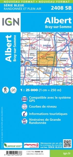 Carte de randonnée n° 2408 - Albert, Bray-sur-Somme (Somme) | IGN - Série Bleue carte pliée IGN 