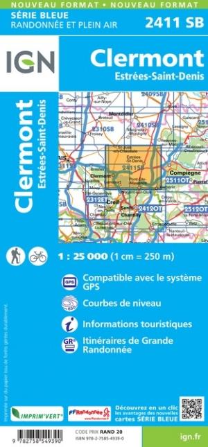 Carte de randonnée n° 2411 - Clermont, Estrées-Saint-Denis | IGN - Série Bleue carte pliée IGN 