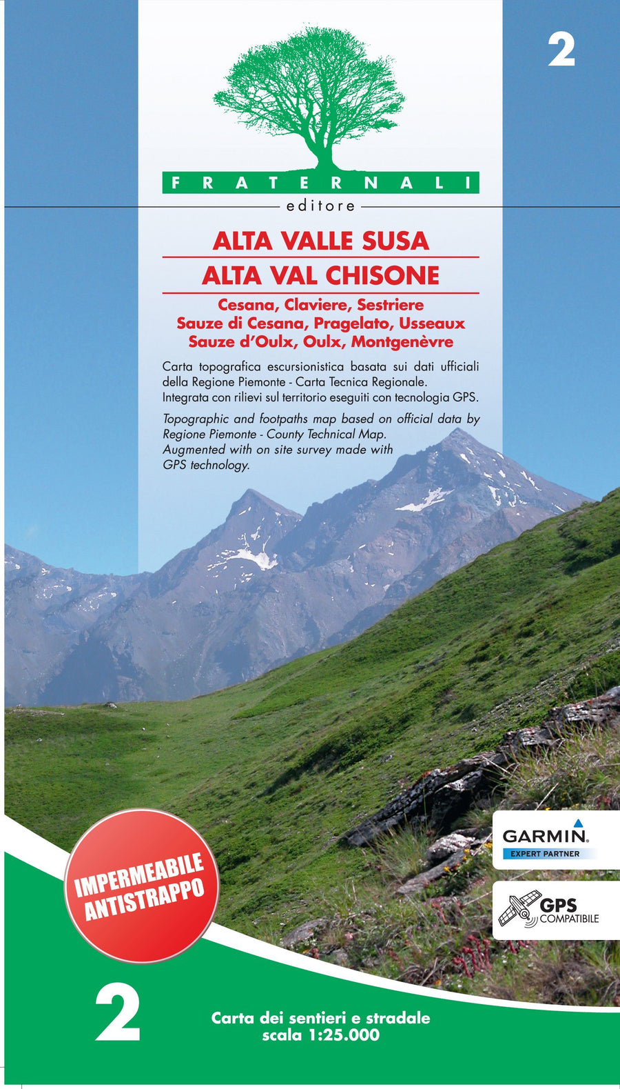 Carte de randonnée n° 25-02 - Alta Valle Susa, Alta Val Chisone | Fraternali - 1/25 000 carte pliée Fraternali 