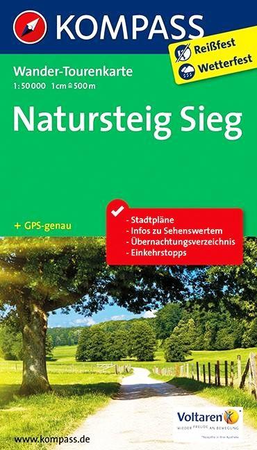 Carte de randonnée n° 2501 - Natursteig Sieg (Allemagne) | Kompass carte pliée Kompass 