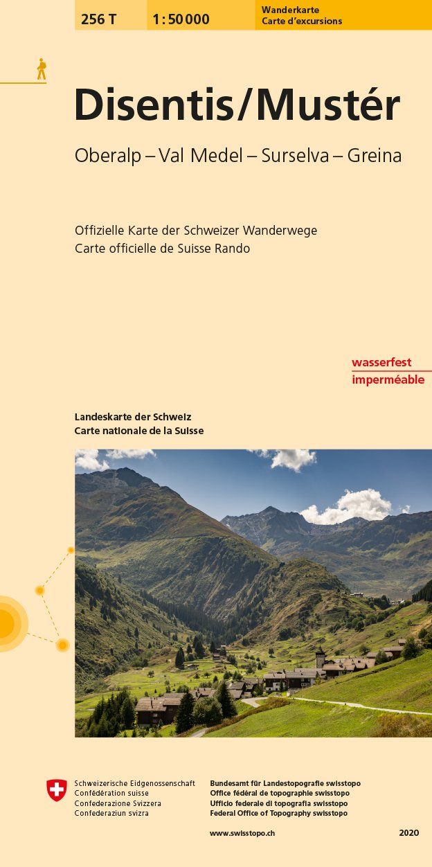 Carte de randonnée n° 256T - Disentis et Muster (Oberalp, Luckmanier, Surselva) | Swisstopo - Excursions au 1/50 000 carte pliée Swisstopo 