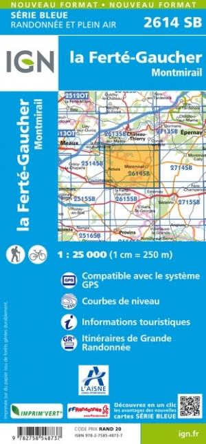 Carte de randonnée n° 2614 - La Ferté-Gaucher, Montmirail (Aisne) | IGN - Série Bleue carte pliée IGN 