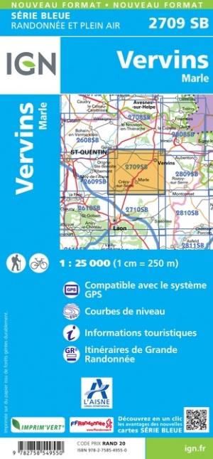 Carte de randonnée n° 2709 - Vervins, Marle | IGN - Série Bleue carte pliée IGN 