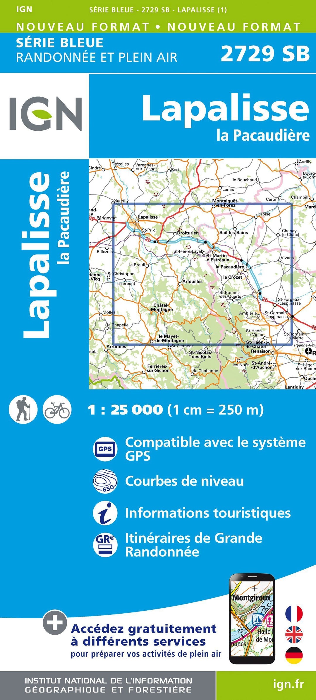Carte de randonnée n° 2729 - Lapalisse, La Pacaudière | IGN - Série Bleue carte pliée IGN 