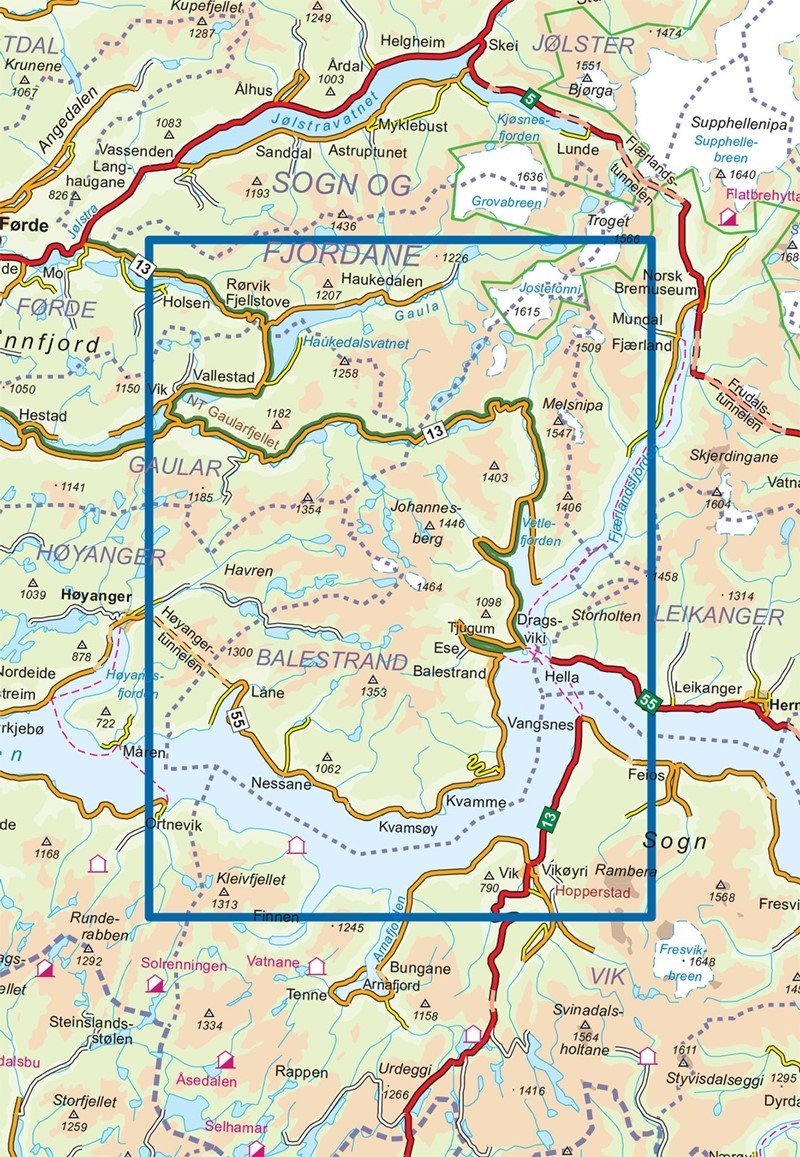 Carte de randonnée n° 2810 - Balestrand (Norvège) | Nordeca - Turkart 1/50 000 carte pliée Nordeca 