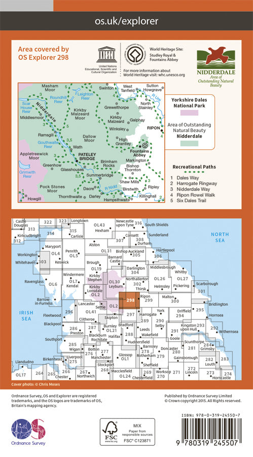 Carte de randonnée n° 298 - Nidderdale (Grande Bretagne) | Ordnance Survey - Explorer carte pliée Ordnance Survey Papier 