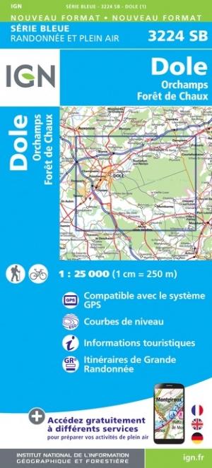 Carte de randonnée n° 3224 - Dole, Orchamps, Forêt de Chaux | IGN - Série Bleue carte pliée IGN 