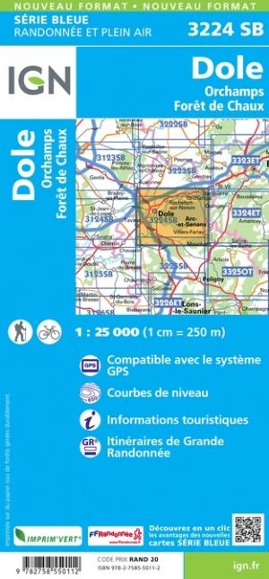 Carte de randonnée n° 3224 - Dole, Orchamps, Forêt de Chaux | IGN - Série Bleue carte pliée IGN 