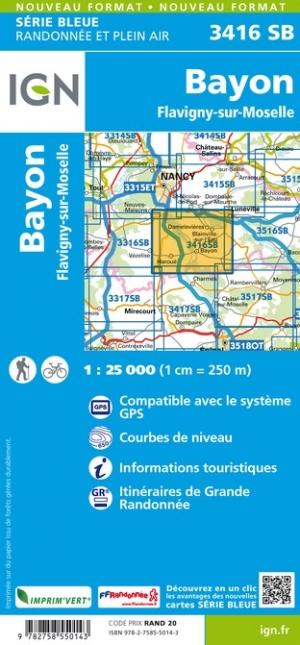 Carte de randonnée n° 3416 - Bayon, Flavigny-sur-Moselle | IGN - Série Bleue carte pliée IGN 