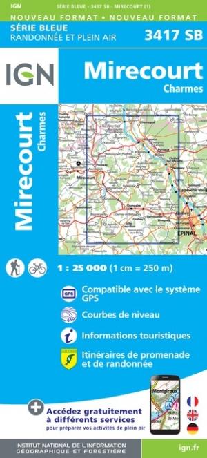 Carte de randonnée n° 3417 - Mirecourt, Charmes | IGN - Série Bleue carte pliée IGN 