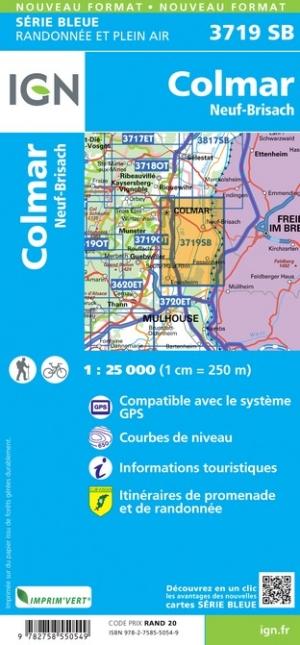 Carte de randonnée n° 3719 - Colmar, Neuf-Brisach | IGN - Série Bleue carte pliée IGN 