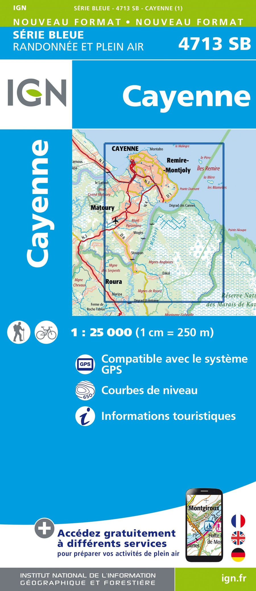Carte de randonnée n° 4713 - Cayenne (Guyane) | IGN - Série Bleue carte pliée IGN 