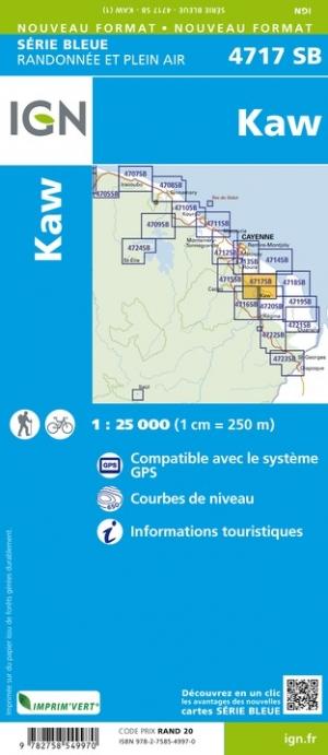 Carte de randonnée n° 4717 - Kaw (Guyane) | IGN - Série Bleue carte pliée IGN 