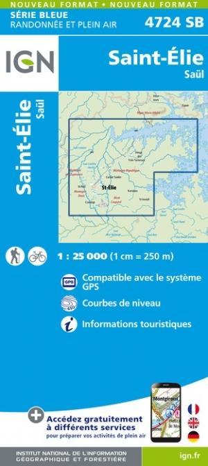 Carte de randonnée n° 4724 - Saint-Élie (Guyane) | IGN - Série Bleue carte pliée IGN 