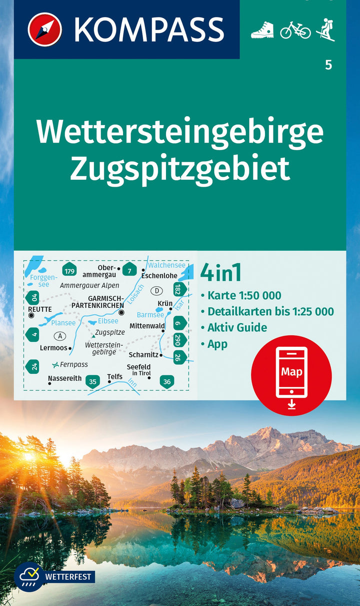 Carte de randonnée n° 5 - Wettersteingebirge Zugspitzgebiet + Guide (Autriche) | Kompass carte pliée Kompass 