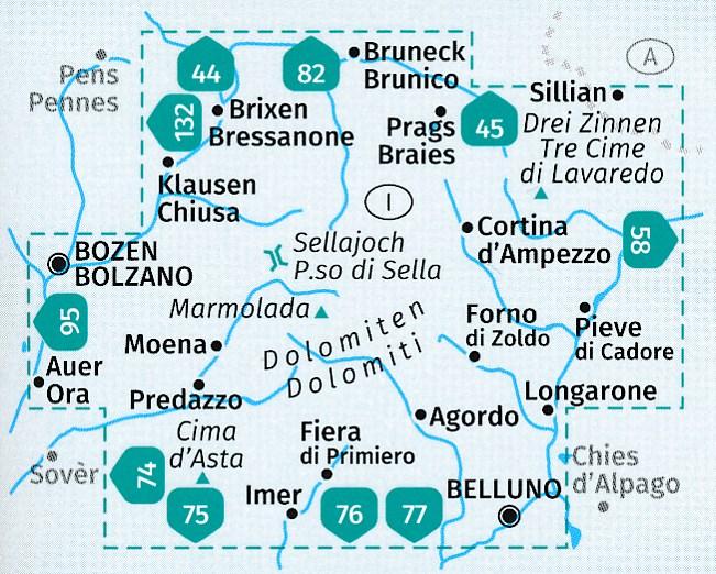 Carte de randonnée n° 672 - Dolomites (lot de 4 cartes) (Italie) | Kompass carte pliée Kompass 