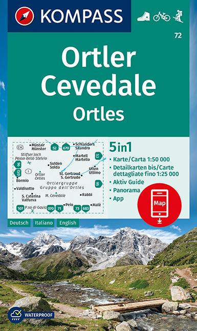 Carte de randonnée n° 72 - Ortles & Cevedale (Italie, Suisse) | Kompass carte pliée Kompass 