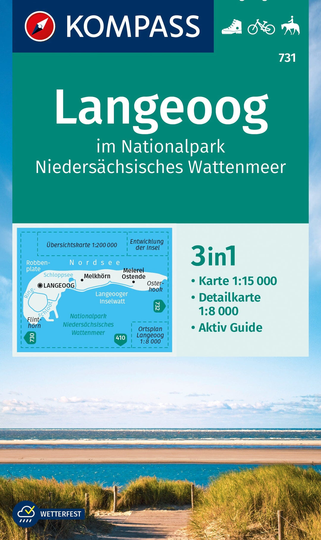 Carte de randonnée n° 731 - Langeoog im Nationalpark Niedersächsisches Wattenmeer (Allemagne) | Kompass carte pliée Kompass 