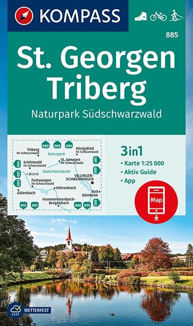 Carte de randonnée n° 885 - St. Georgen, Triberg, NP Südschwarzwald (Allemagne) | Kompass carte pliée Kompass 