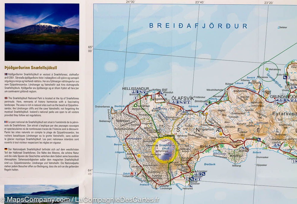 Carte de randonnée - Péninsule de Snaefellsnes & fjord Borgarfjördur (Islande) | Ferdakort carte pliée Ferdakort 