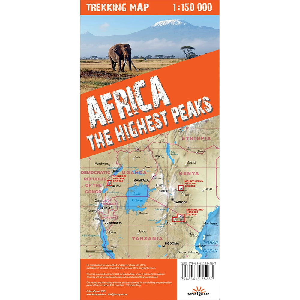 Carte de randonnée plastifiée - Afrique : Les plus hauts sommets (Kilimanjaro, mont Kenya, Rwenzori) | TerraQuest carte pliée Terra Quest 