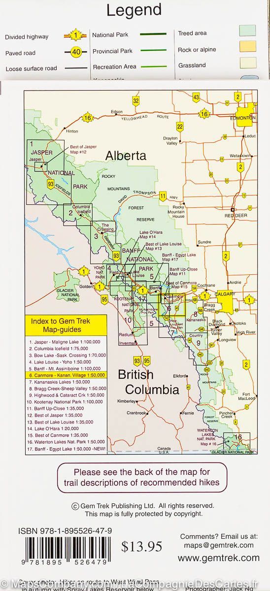 Carte de randonnée - Région de Canmore & Kananaskis Village (Alberta) | Gem Trek carte pliée Gem Trek Publishing 