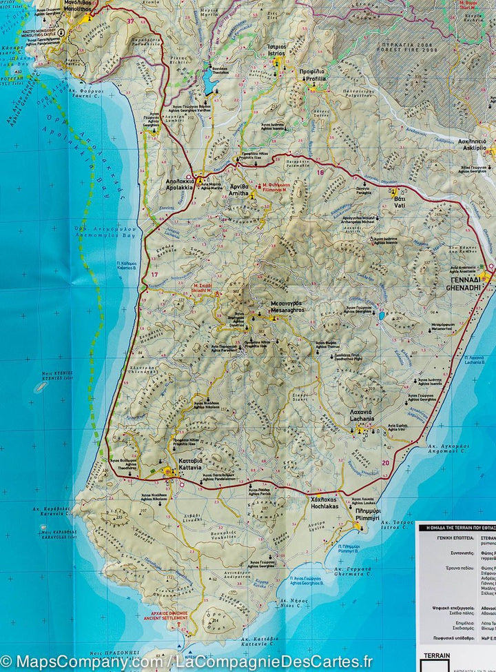 Carte de randonnée de Rhodes (Grèce) | Terrain Cartography - La Compagnie des Cartes