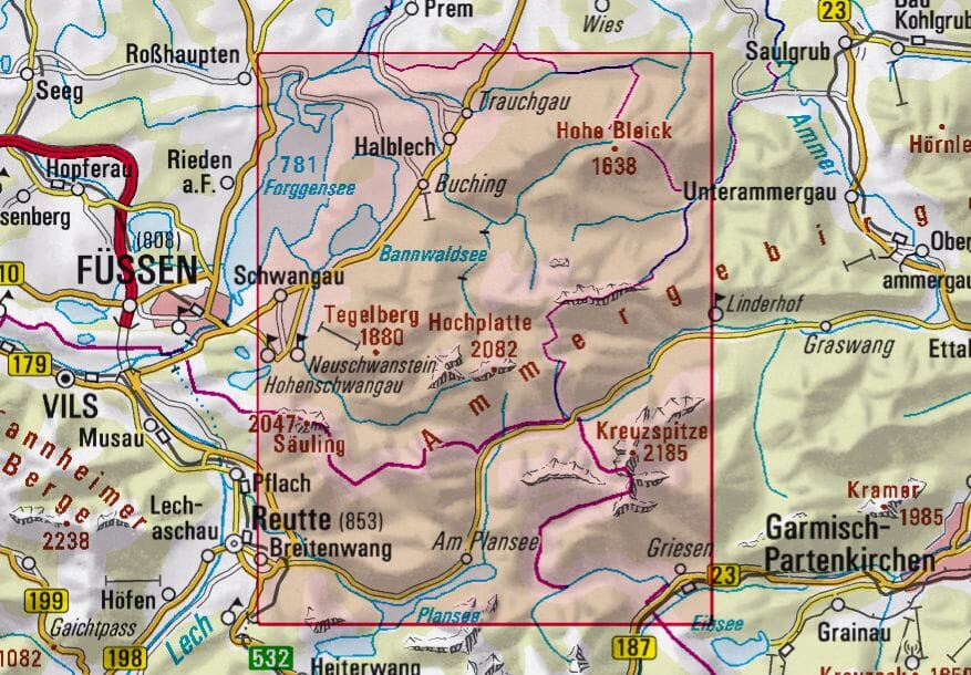 Carte de randonnée & ski n° BY06 - Ammergebirge Ouest, Hochplatte, Kreuzspitze (Alpes bavaroises) | Alpenverein carte pliée Alpenverein 