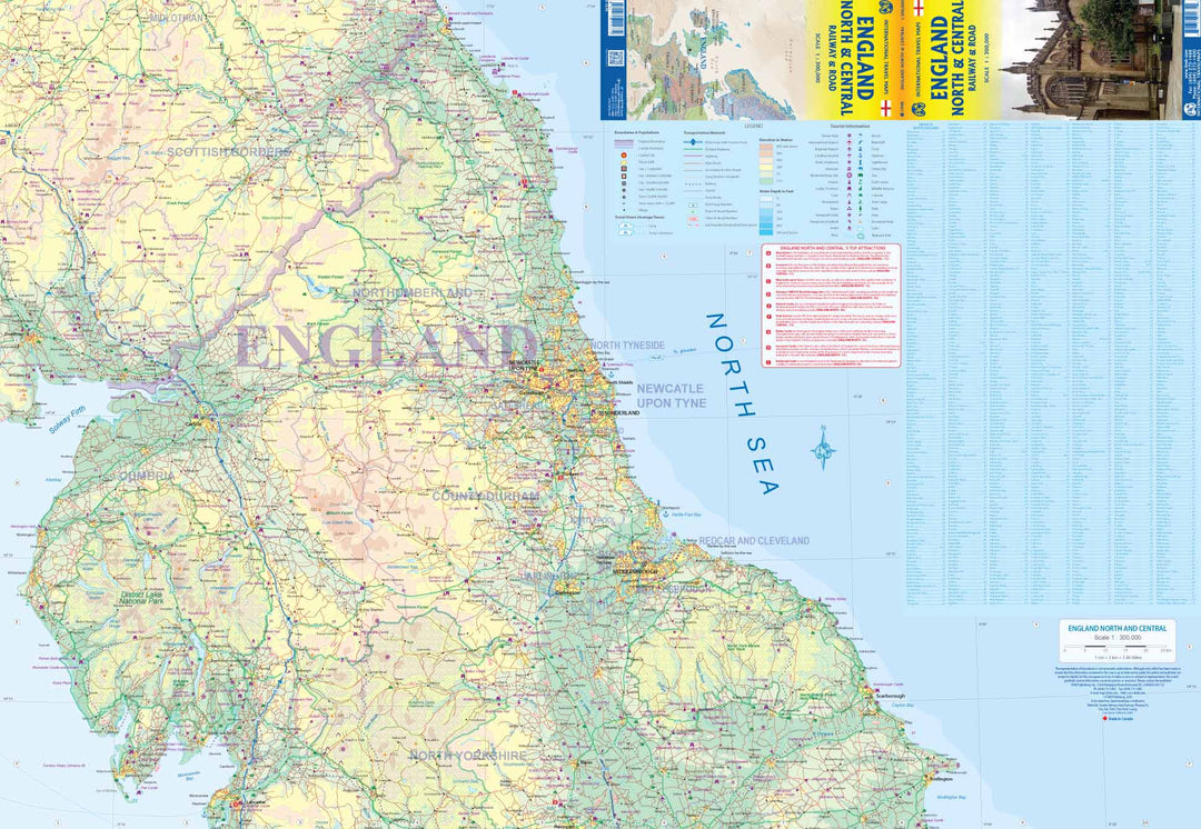 Carte de voyage - Angleterre Nord et Central (routes et chemins de fer) | ITM carte pliée ITM 