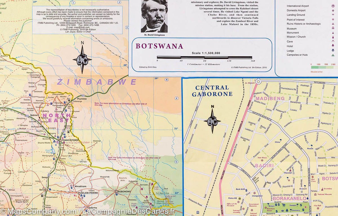 Carte du Botswana et du Zimbabwe | ITM - La Compagnie des Cartes