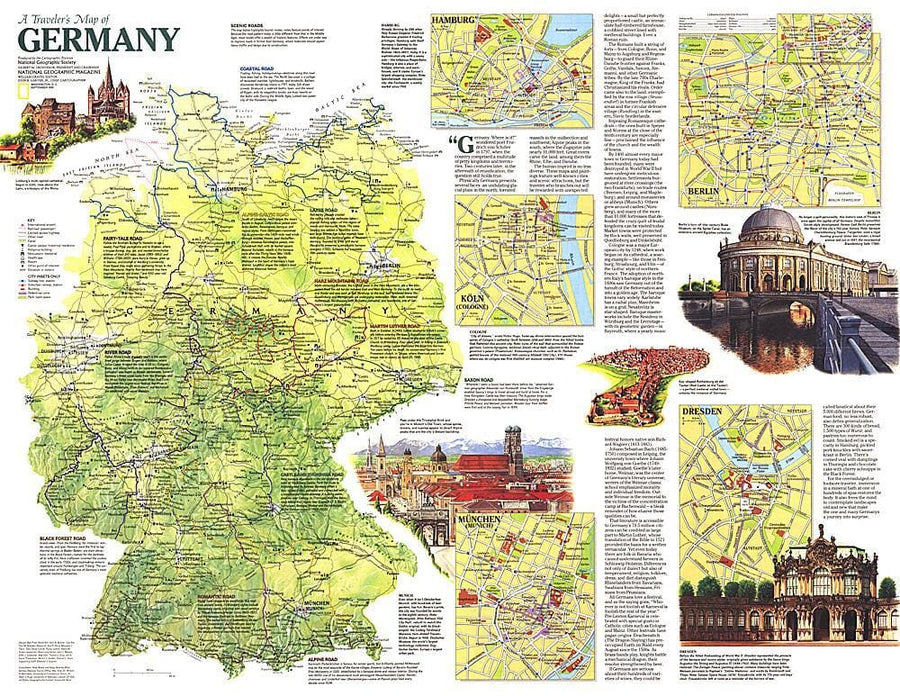 1991 Travelers Map of Germany Wall Map 