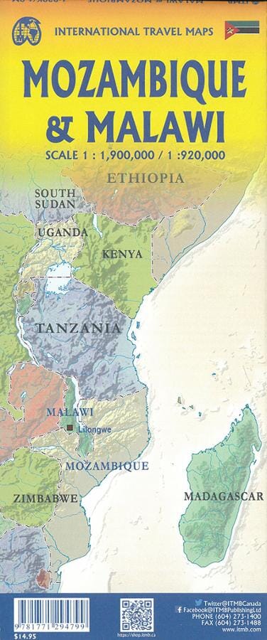 Carte de voyage - Malawi & Mozambique | ITM carte pliée ITM 