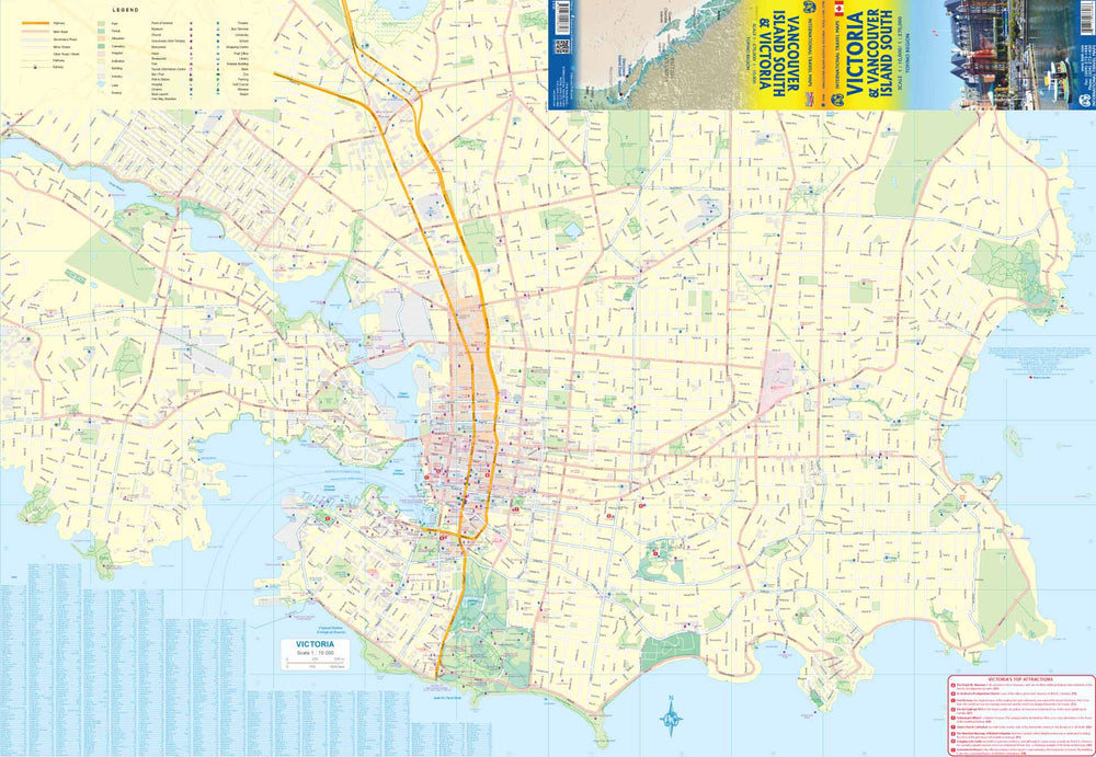 Carte de voyage - Sud de l'île de Vancouver (Colombie Britannique) & Plan de Victoria | ITM carte pliée ITM 