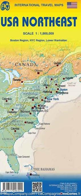 Carte de voyage - USA Nord-est (nord du Maine à la Virginie) | ITM carte pliée ITM 