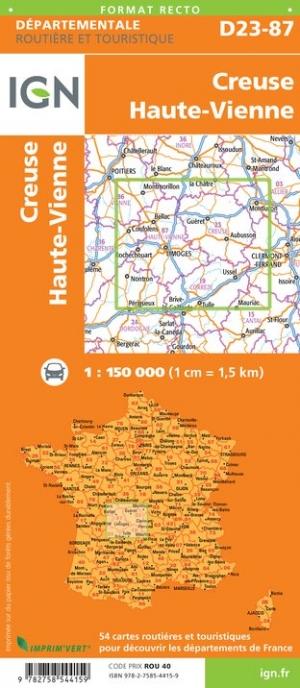 Carte départementale - Creuse & Haute-Vienne | IGN carte pliée IGN 