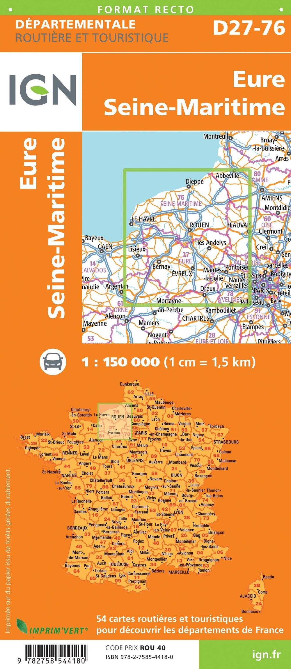 Carte départementale D27-76 - Eure & Seine-Maritime | IGN carte pliée IGN 