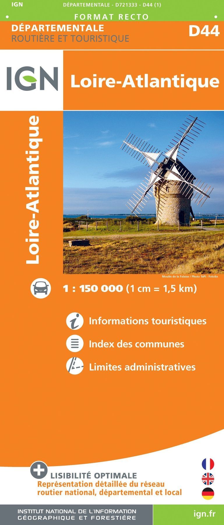 Carte départementale D44 - Loire-Atlantique - VERSION MURALE ET PLASTIFIEE | IGN carte murale grand tube IGN 
