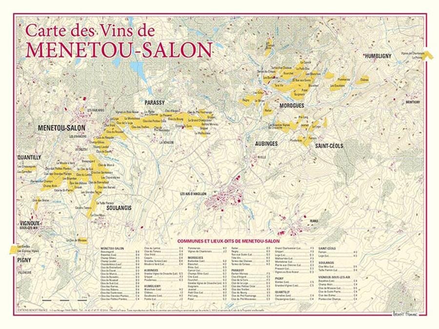 Carte des vins de Menetou-Salon carte pliée BENOIT FRANCE 