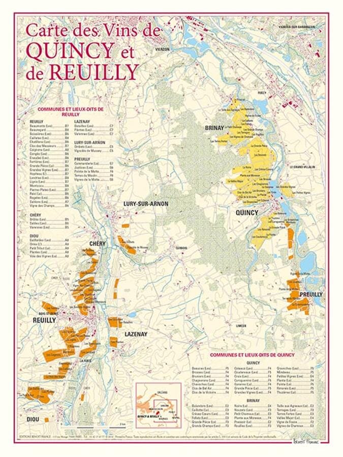 Carte des vins de Quincy et de Reuilly carte pliée BENOIT FRANCE 