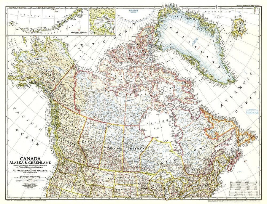 1947 Canada, Alaska and Greenland Map Wall Map 
