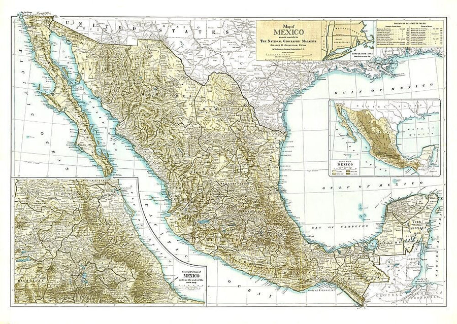 1916 Mexico Map Wall Map 