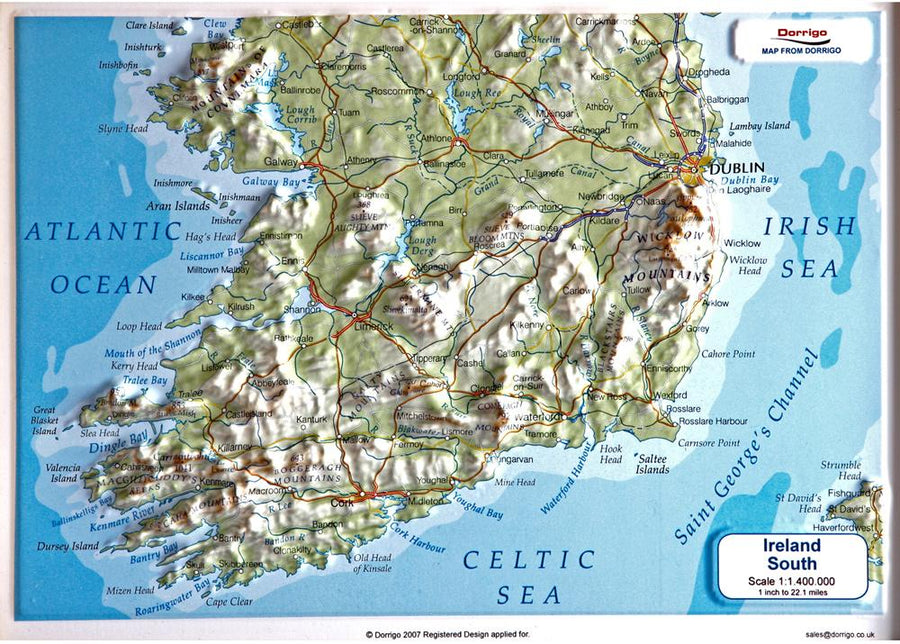 Carte en relief - Irlande Sud - Format A4 | Dorrigo carte relief petit format Dorrigo 