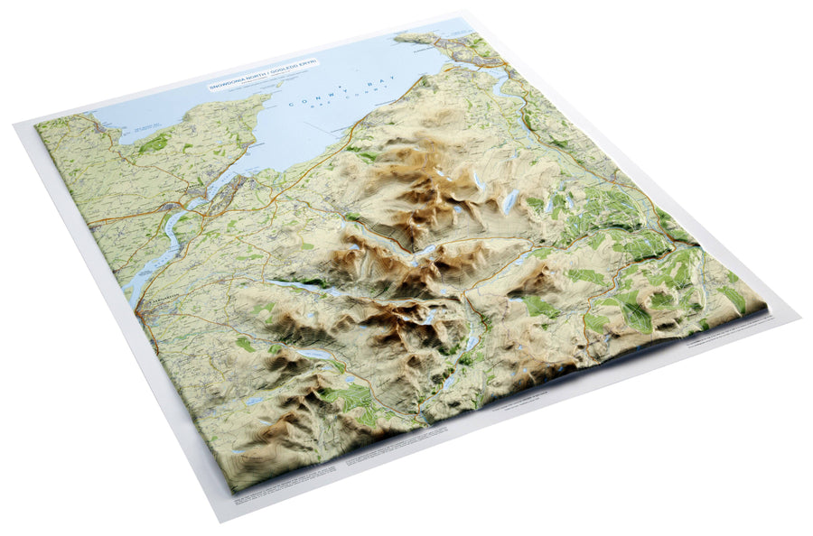 Carte en relief - Snowdonia Nord (Pays de Galles) - avec cadre en bois | Dorrigo carte relief Dorrigo bois foncé 