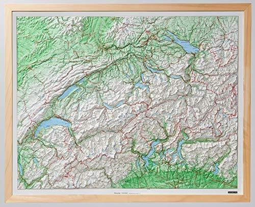 Carte en relief - Suisse (avec cadre en bois) | Kümmerly & Frey carte relief Kümmerly & Frey 