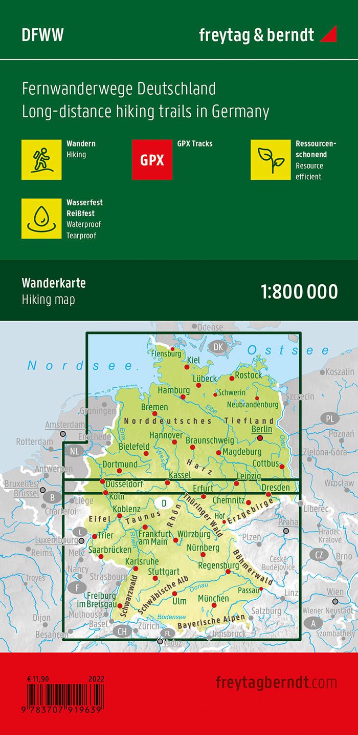 Carte générale des sentiers de longue randonnée - Allemagne | Freytag & Berndt carte pliée Freytag & Berndt 