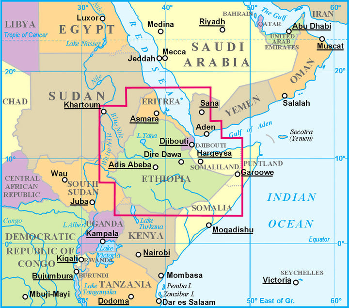 Carte géographique - Ethiopie, Erythrée, Djibouti & Somaliland | Gizi Map carte pliée Gizi Map 