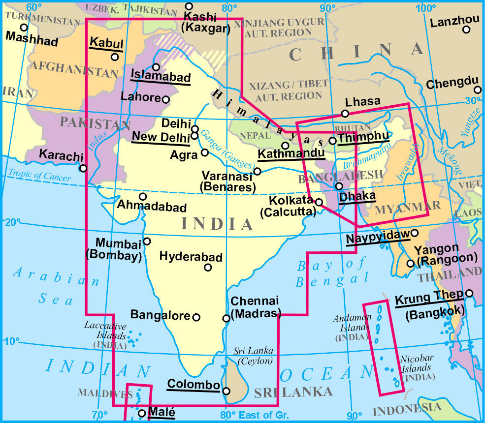 Carte géographique - Inde, Bhoutan, Bangladesh, Népal, Maldives, Sri Lanka | Gizi Map carte pliée Gizi Map 
